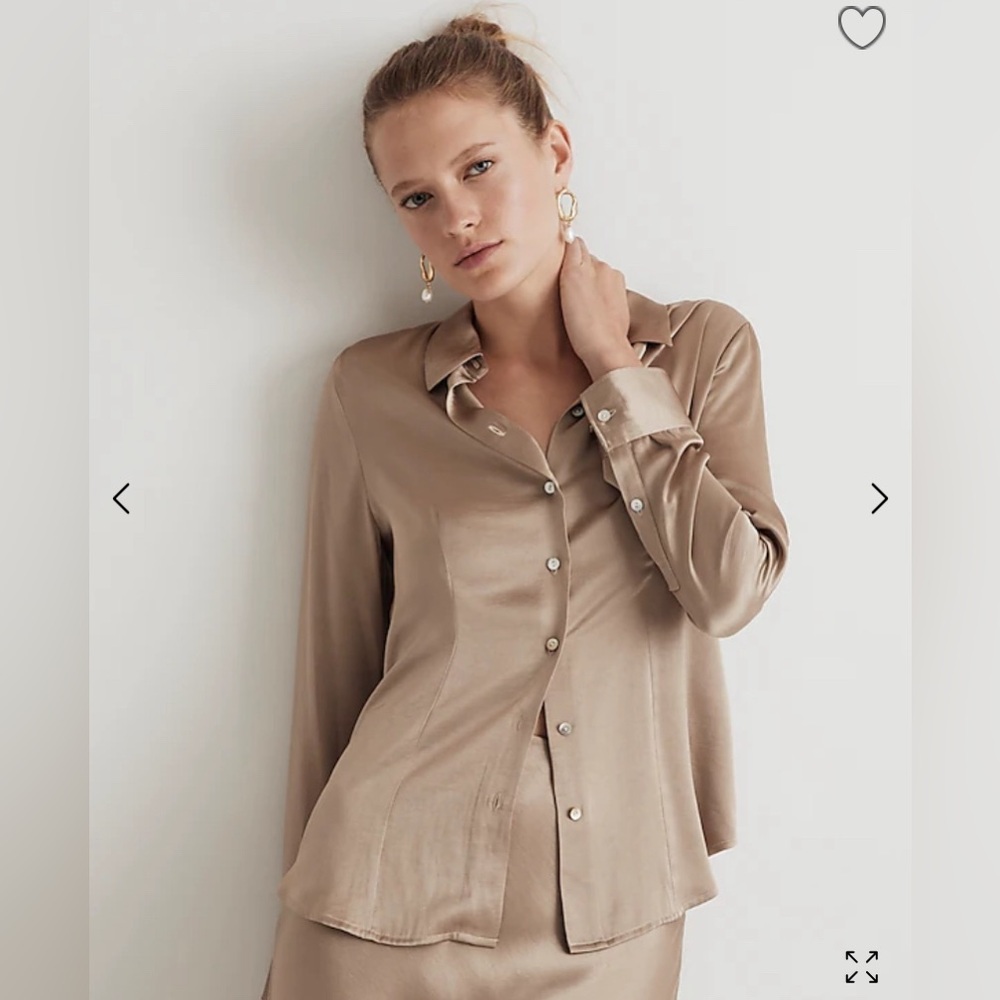 Madewell Darted Button-Up Satin in Matchstick - Size 12